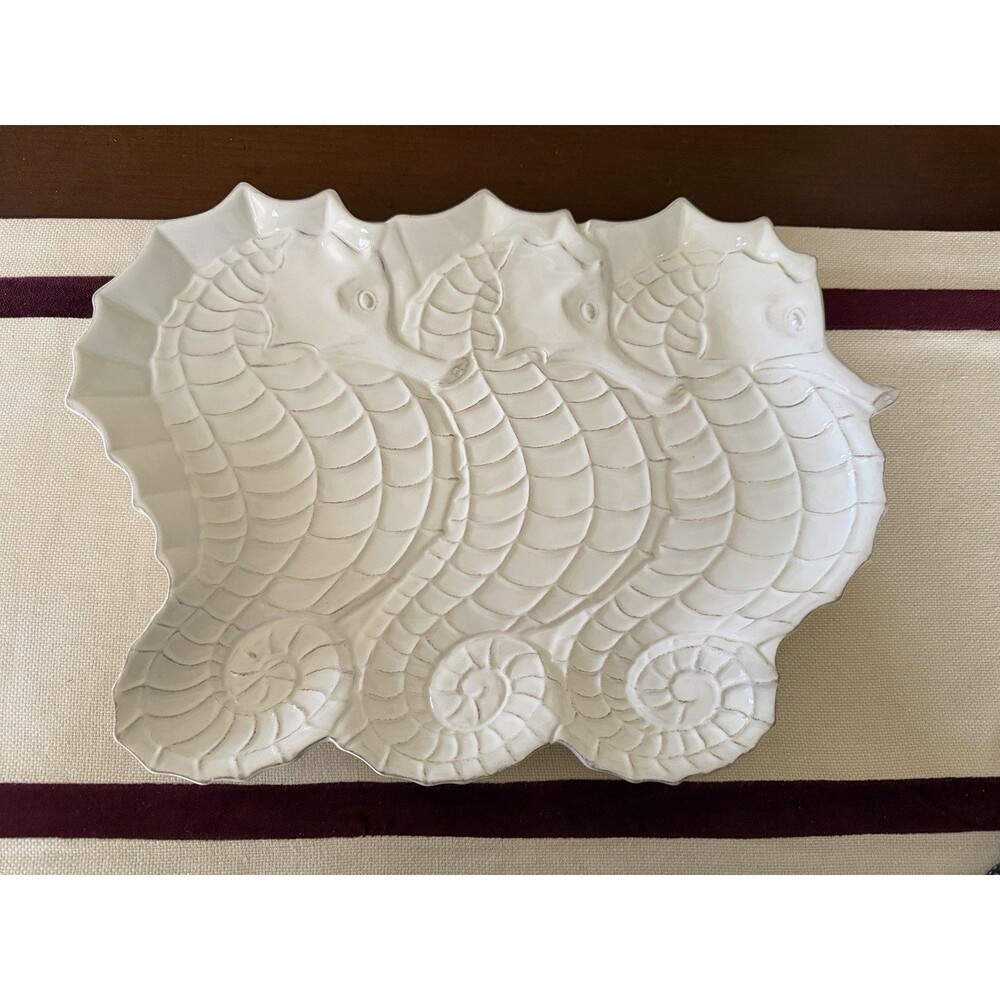 Seahorse and Seashell Menagerie Collection White Ceramic Serving Plate